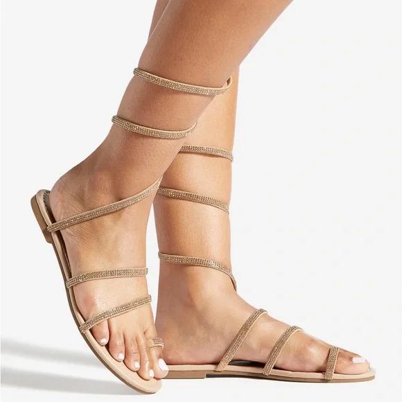 Shoe Dazzle Shoes Nib Gold Gladiator Wrap Around Sandals